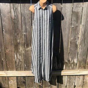 Holding Horses Anthropologie Gray Striped Midi Shirt Dress Knoxville Sleeveless